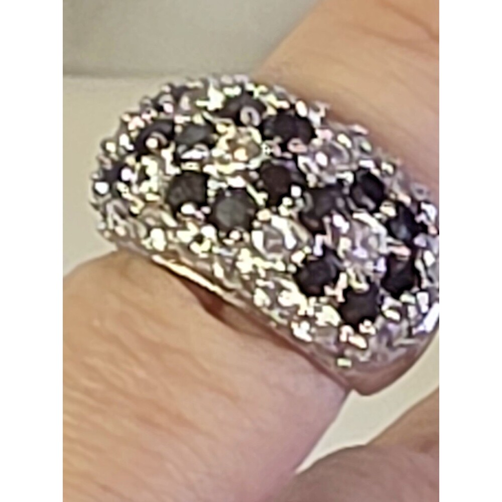 Vintage Signed LL 925 Silver Clear and Black Stones Ring Size 6 Glam 8mm wide